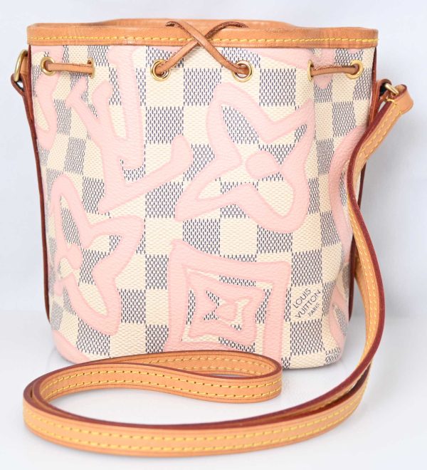 1 Louis Vuitton nano Noe Tahiti Damier Azur Pochette Drawstring Shoulder Bag