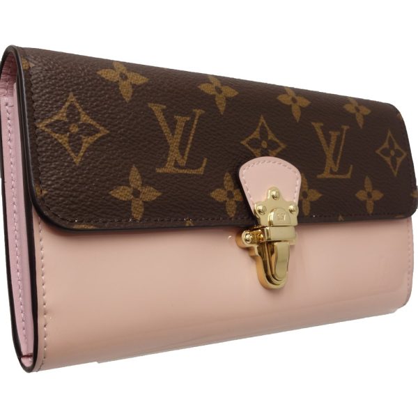 1 Louis Vuitton Portefeuille Cherry Wood Long Wallet Monogram Vernis Rose Ballerine Pink