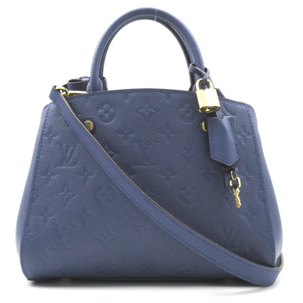 1 Louis Vuitton Montaigne BB 2 Way Shoulder Bag Embossed Leather Monogram Implant Blue