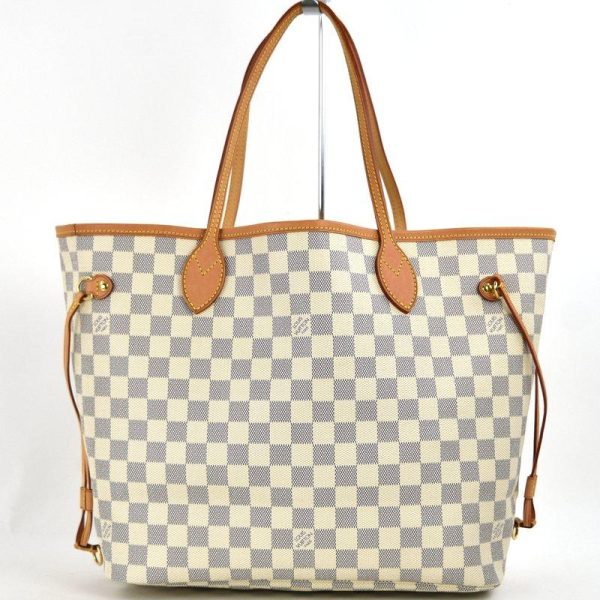 1 Louis Vuitton Tote Bag Damier Azur Neverfull MM Handbag Beige Ivory