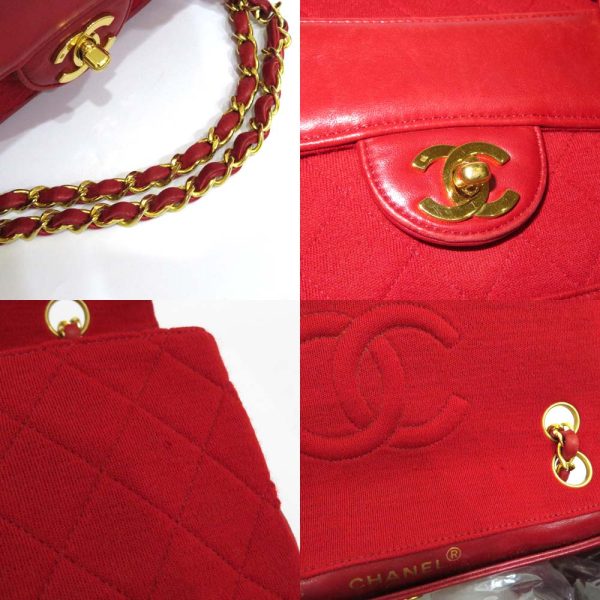 11 Chanel Matelasse Chain Shoulder Bag Red Cotton Leather