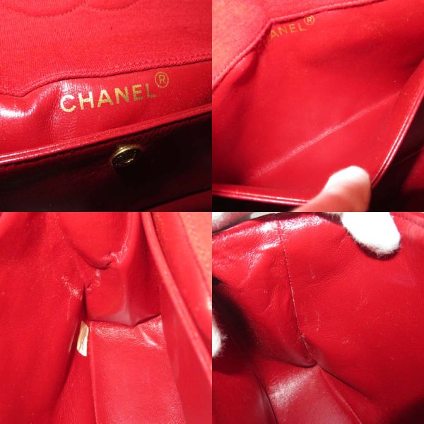 12 Chanel Matelasse Chain Shoulder Bag Red Cotton Leather