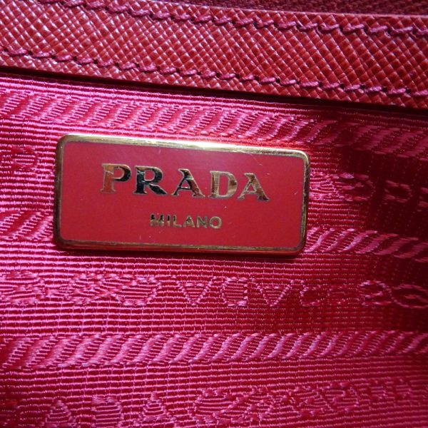 12 Prada 2 Way Tote Handbag Red Embossed Leather