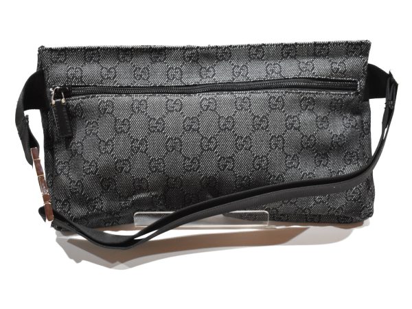 2 Gucci Body Bag GG Waist Pouch Black Dark Gray Canvas Leather