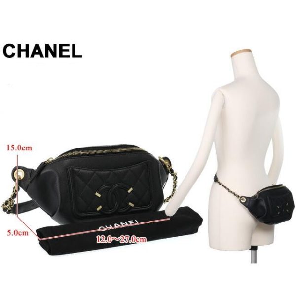 2 Chanel CC Filigree Waist Bag Body Bag Gold Metal Fittings Caviar Skin Black