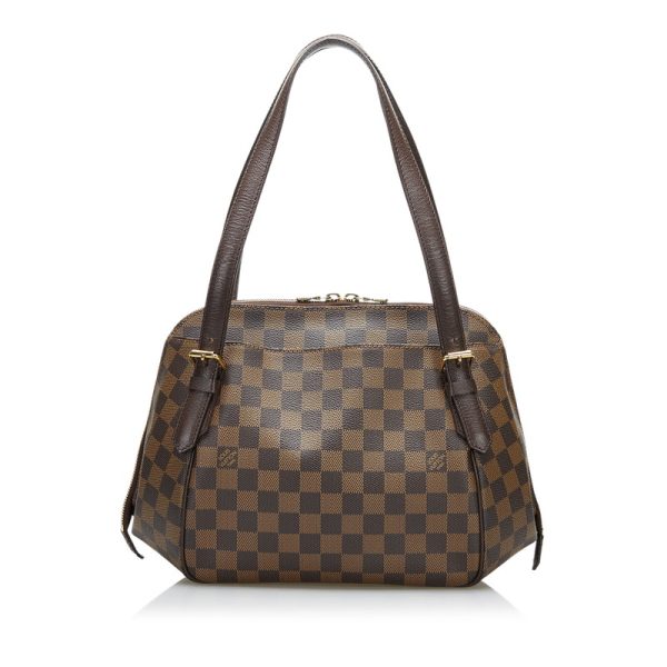 2 Louis Vuitton Damier Ebene Belem MM Handbag PVC Leather Brown