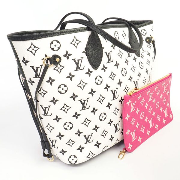 2 Louis Vuitton Neverfull MM Monogram Tote Bag Implant White X Black