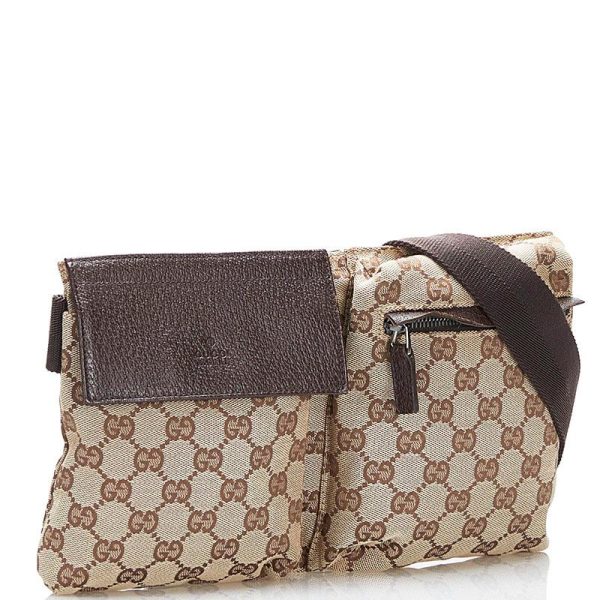 2 Gucci GG Canvas Waist Bag Canvas Leather Beige Brown