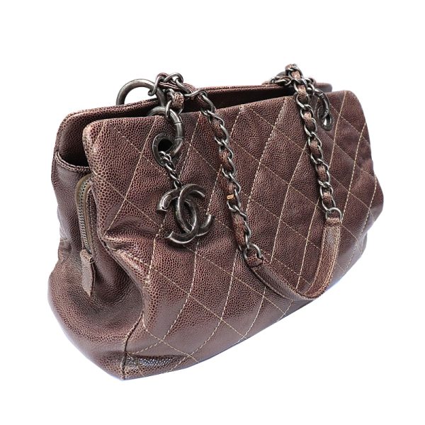 2 Chanel Caviar Skin Chain Shoulder Bag Brown