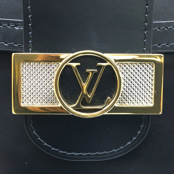 2 Louis Vuitton Lock Chain Dauphine MM Calfskin Shoulder Bag Black