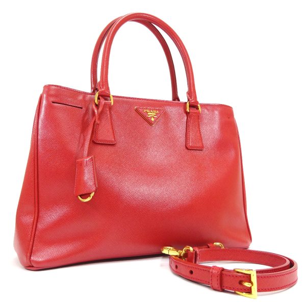 2 Prada 2 Way Tote Handbag Red Embossed Leather