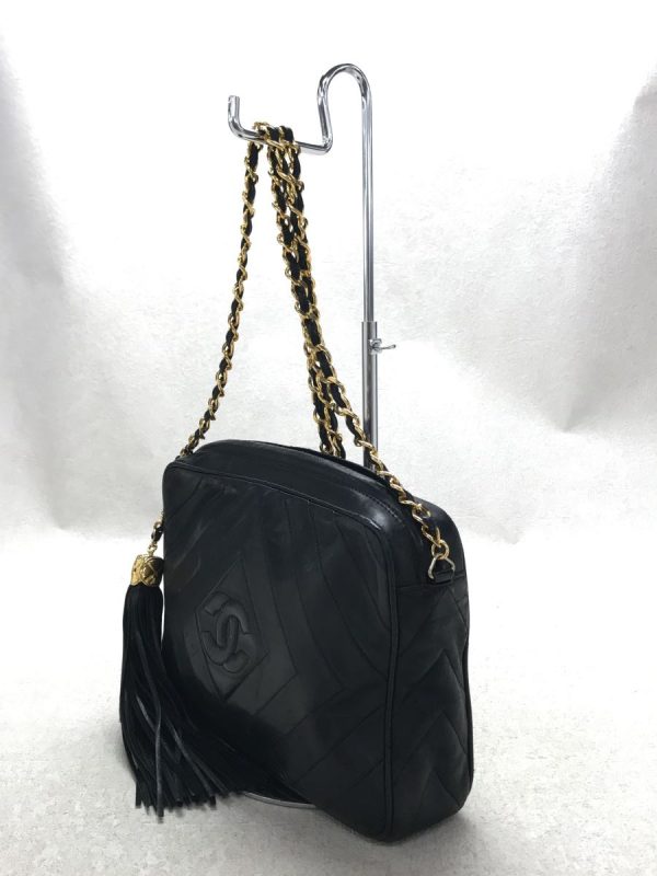 2 Chanel Chain Shoulder Bag Leather Black