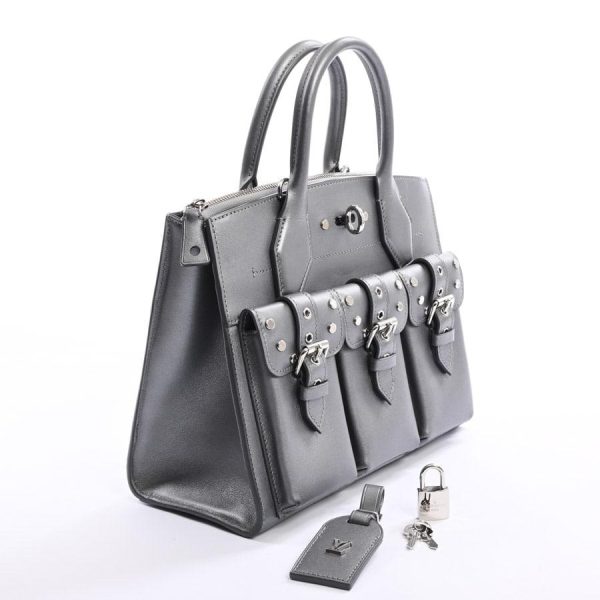 2 Louis Vuitton City Steamer PM Handbag Calf Silver Gray