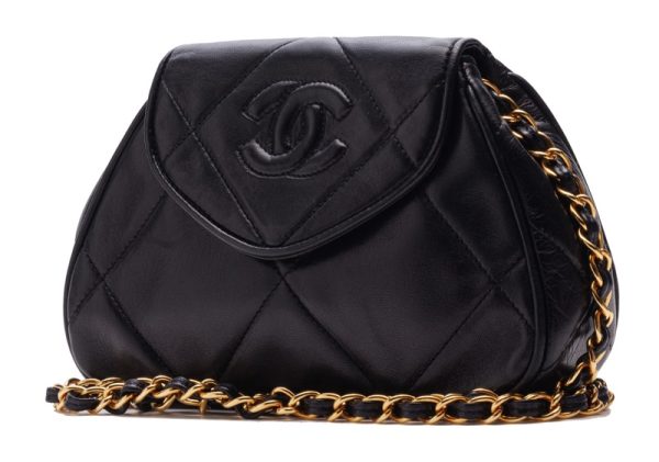 2 Chanel Matelasse Coco Mark Push Lock Chain Shoulder Lambskin Black Shoulder Bag