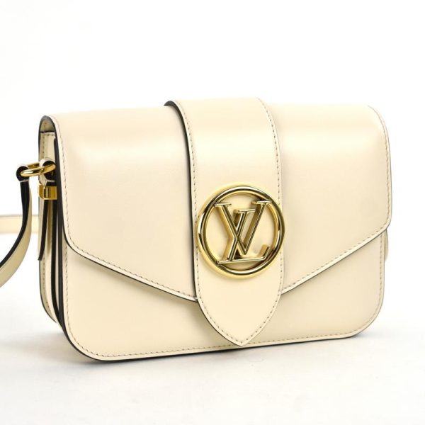 2 Louis Vuitton Ponneuf Shoulder Bag Crossbody Smooth Leather Claim White Beige