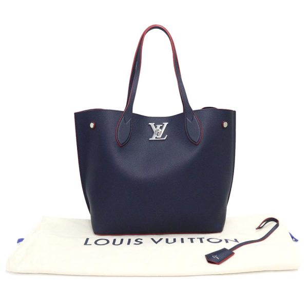 2 Louis Vuitton Lock Me Go Tote Bag Grain Calf Leather Marine Rouge Navy Red