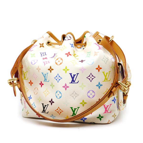 2 Louis Vuitton Petite Noe MultiColor Drawstring Shoulder Bag White