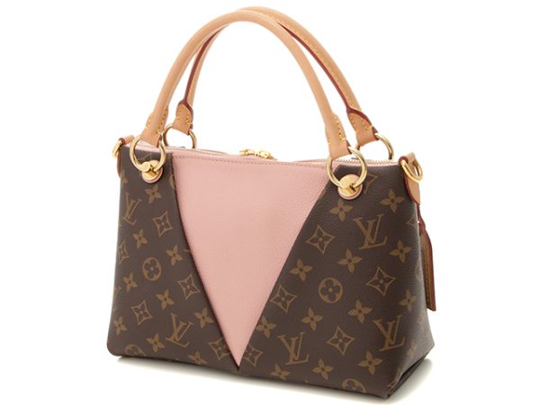 2 Louis Vuitton V Tote BB Shoulder Bag Monogram Rose Poodle Brown