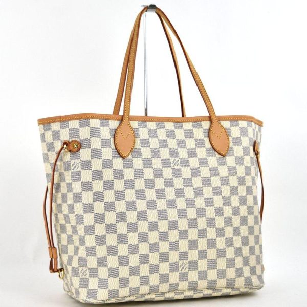 2 Louis Vuitton Tote Bag Damier Azur Neverfull MM Handbag Beige Ivory