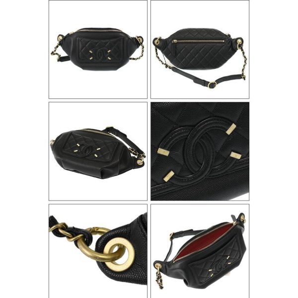 3 Chanel CC Filigree Waist Bag Body Bag Gold Metal Fittings Caviar Skin Black