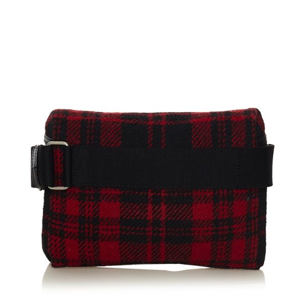 3 Saint Laurent Tartan Check Waist Bag Body Bag Red Black Wool Leather