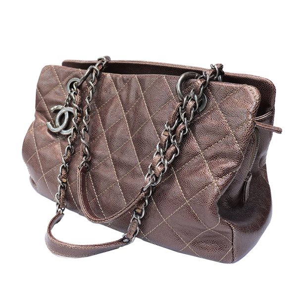 3 Chanel Caviar Skin Chain Shoulder Bag Brown