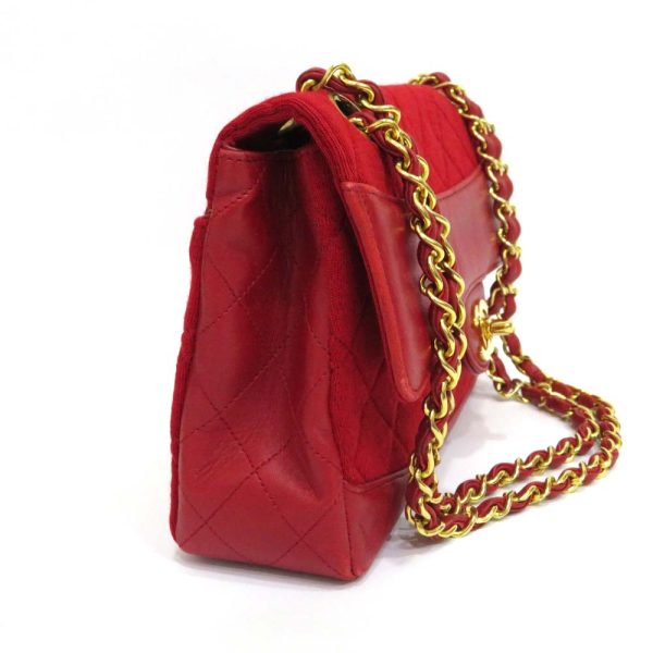 3 Chanel Matelasse Chain Shoulder Bag Red Cotton Leather