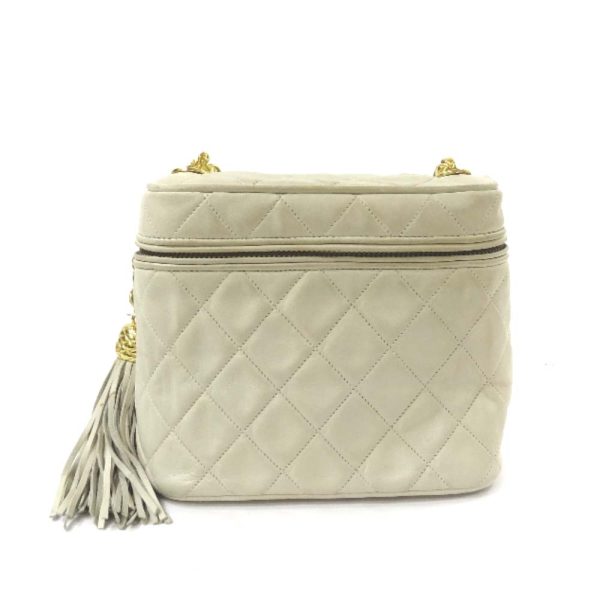 3 Chanel Matelasse Fringed Shoulder Bag White Gold Lambskin