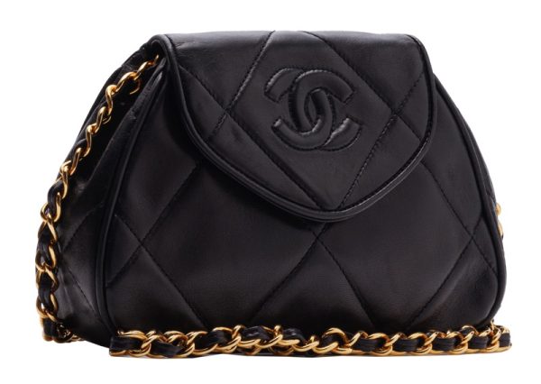 3 Chanel Matelasse Coco Mark Push Lock Chain Shoulder Lambskin Black Shoulder Bag