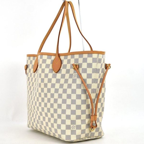 3 Louis Vuitton Tote Bag Damier Azur Neverfull MM Handbag Beige Ivory