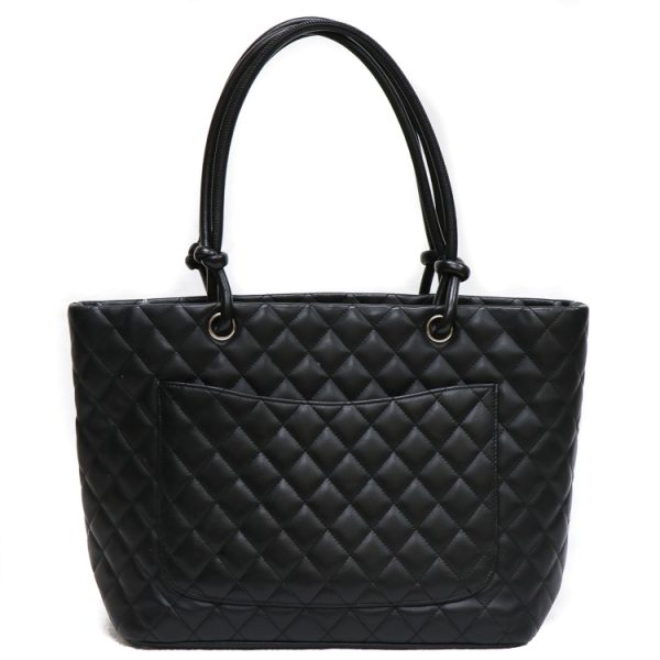 4 Chanel Cambon Line Shoulder Tote Bag Calfskin Leather Black