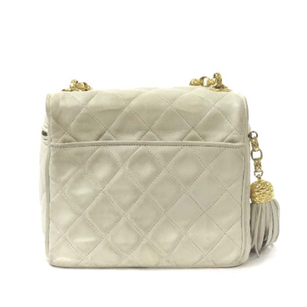 4 Chanel Matelasse Fringed Shoulder Bag White Gold Lambskin