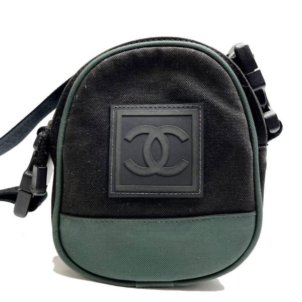 4 Chanel Sports Line Crossbody Waist Bag Canvas Nylon Black Green