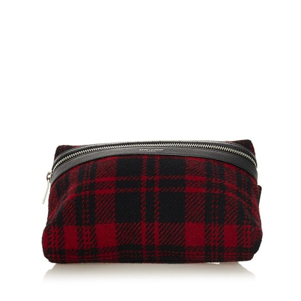 4 Saint Laurent Tartan Check Waist Bag Body Bag Red Black Wool Leather