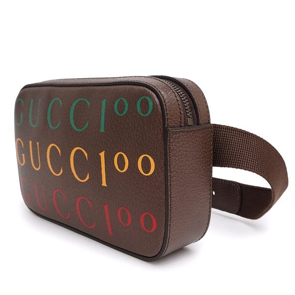 4 Gucci Calf Leather 100th Anniversary Belt Bag Body Bag Waist Bag Brown Tea