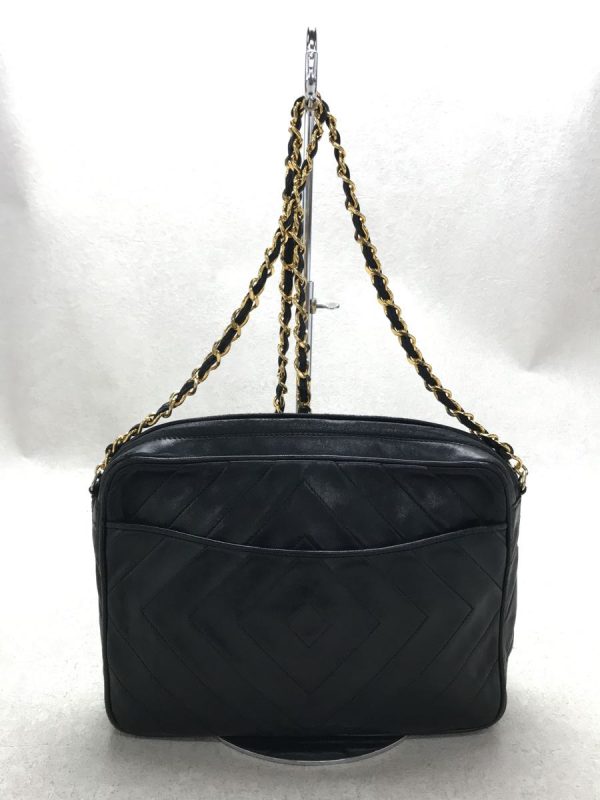 4 Chanel Chain Shoulder Bag Leather Black