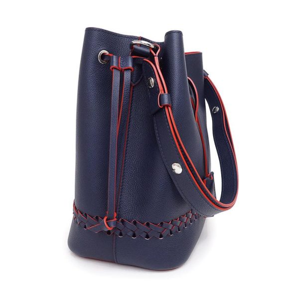 4 Louis Vuitton LockMe Bucket Shoulder Bag Grain Calf Leather Diagonal Marine Rouge Navy