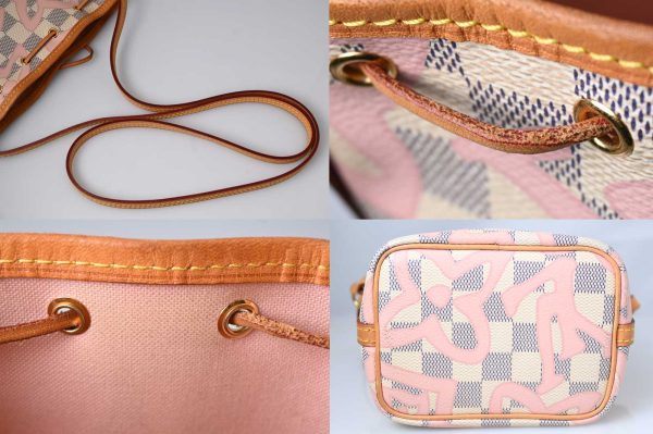 4 Louis Vuitton nano Noe Tahiti Damier Azur Pochette Drawstring Shoulder Bag