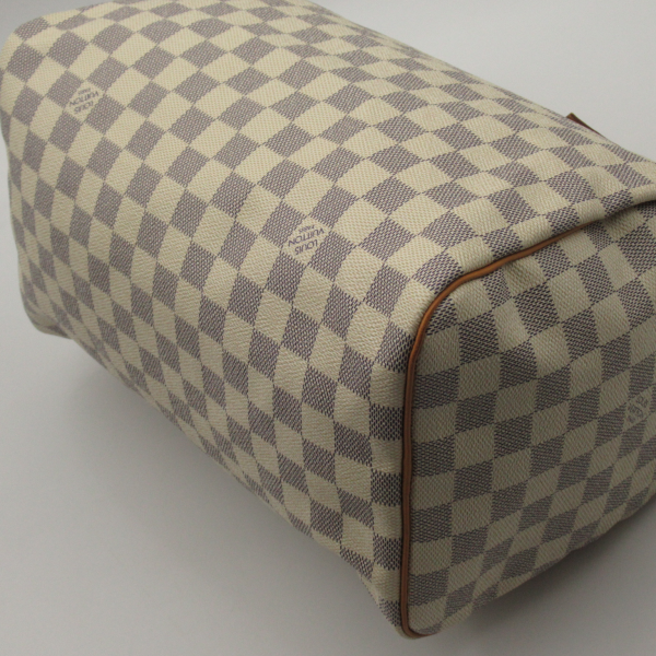 5 Louis Vuitton Speedy 30 Handbag Bag Canvas Leather Damier Azur White