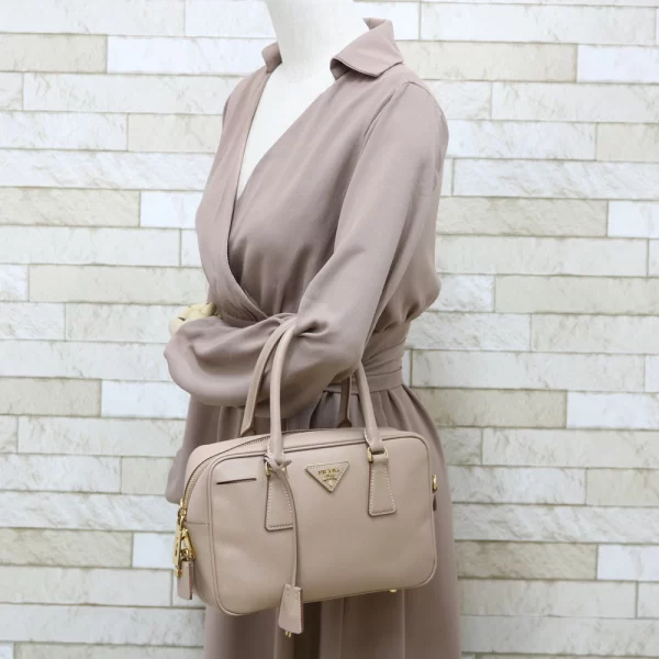 5 Prada Shoulder Bag Handbag Beige Leather