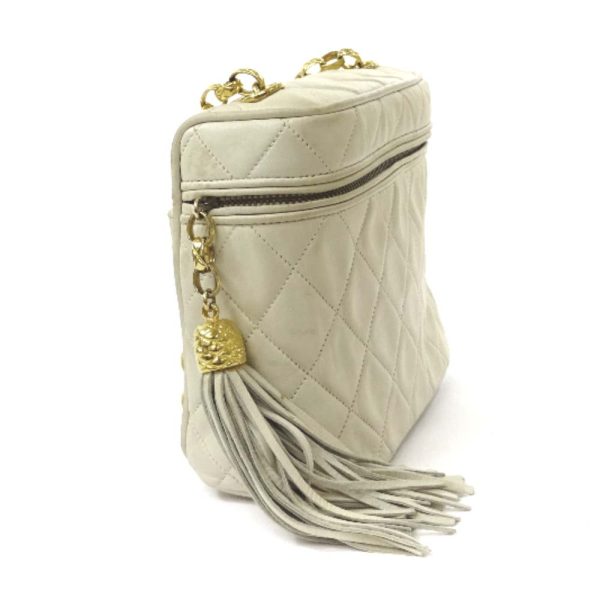 5 Chanel Matelasse Fringed Shoulder Bag White Gold Lambskin