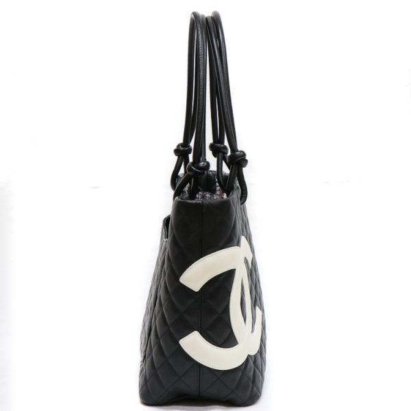 5 Chanel Cambon Line Shoulder Tote Bag Calfskin Leather Black