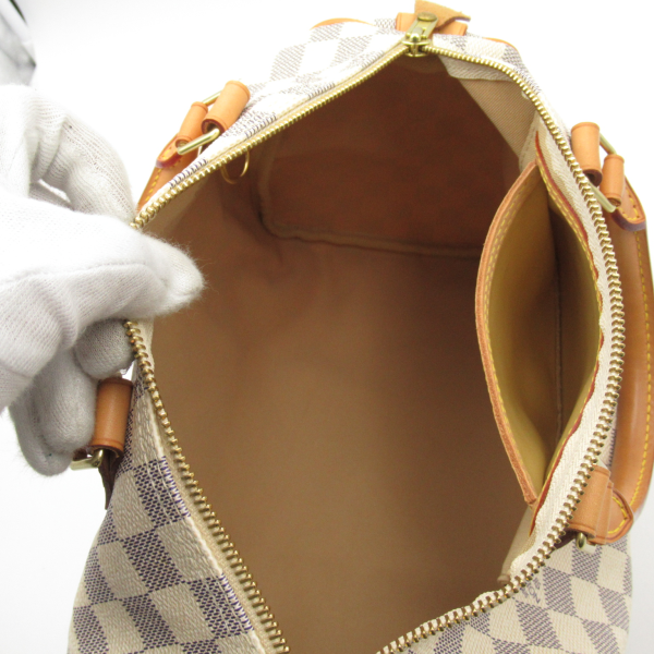 6 Louis Vuitton Speedy 30 Handbag Bag Canvas Leather Damier Azur White