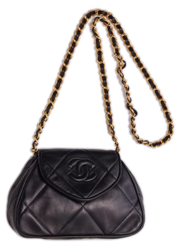 6 Chanel Matelasse Coco Mark Push Lock Chain Shoulder Lambskin Black Shoulder Bag