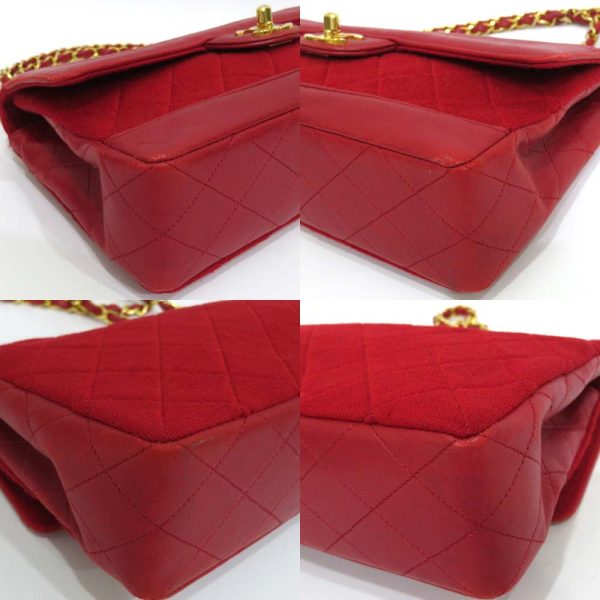 7 Chanel Matelasse Chain Shoulder Bag Red Cotton Leather