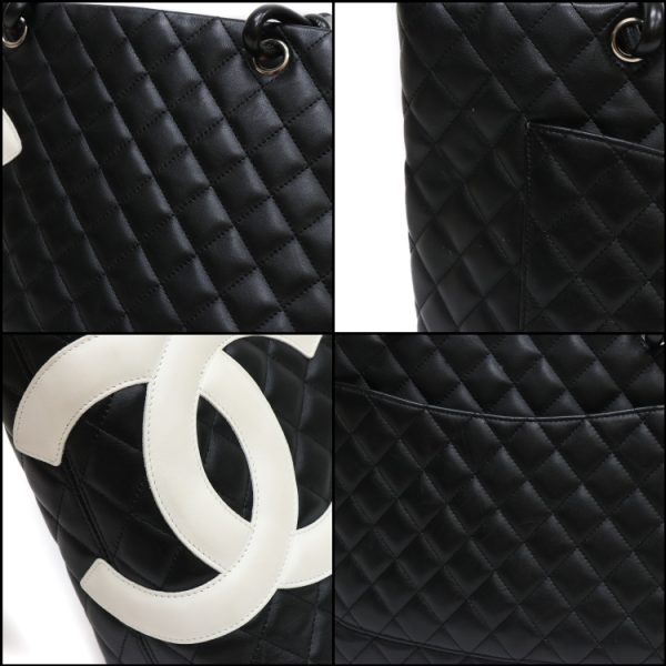 7 Chanel Cambon Line Shoulder Tote Bag Calfskin Leather Black