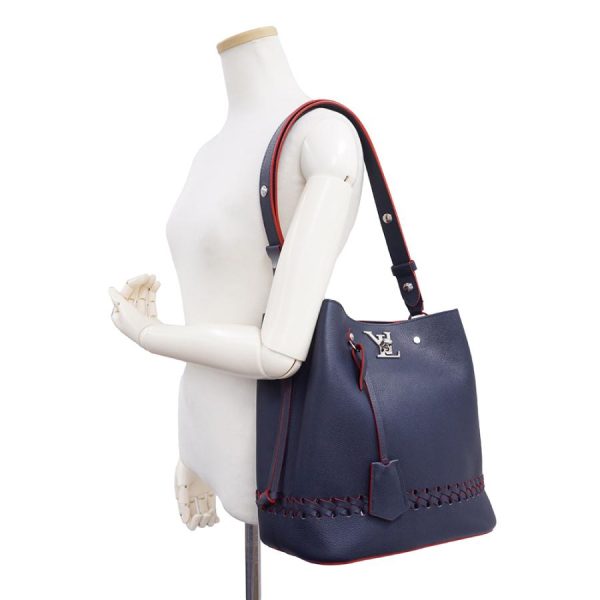 7 Louis Vuitton LockMe Bucket Shoulder Bag Grain Calf Leather Diagonal Marine Rouge Navy