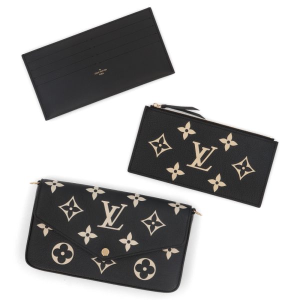 7 Louis Vuitton Pochette Felicie Black Beige Monogram Leather