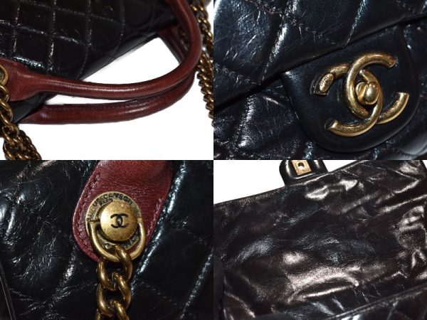 7 Chanel Vintage Chain Shoulder Bag 2 Way Bag Leather Black