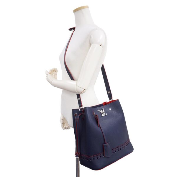 8 Louis Vuitton LockMe Bucket Shoulder Bag Grain Calf Leather Diagonal Marine Rouge Navy